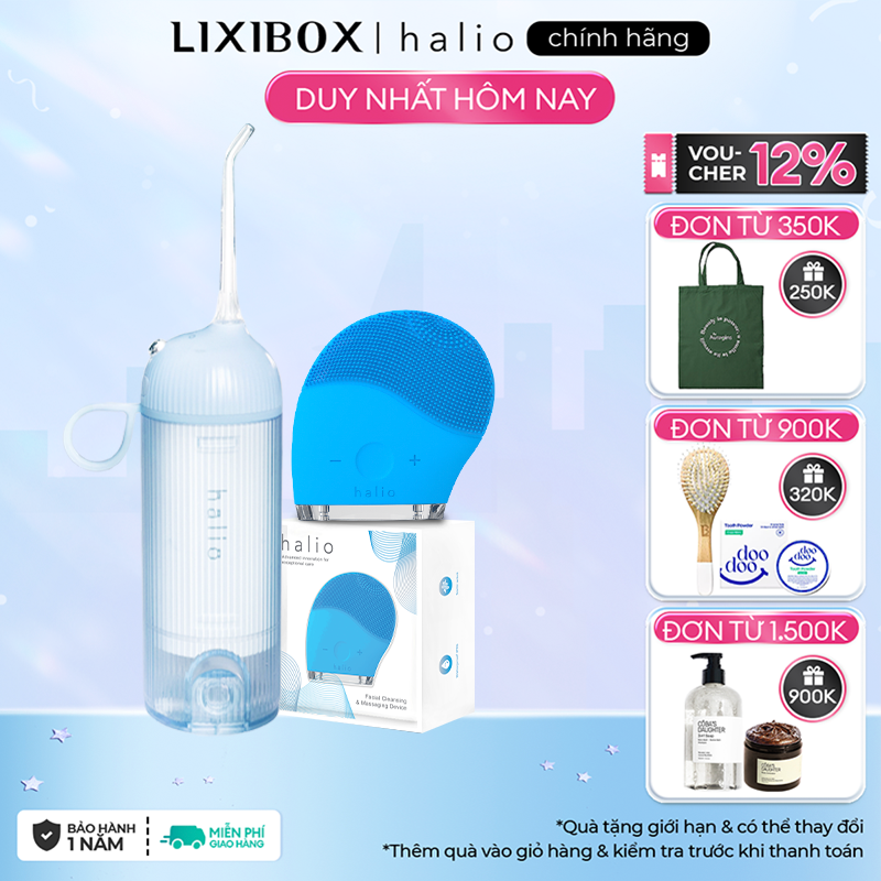 Combo Máy Tăm Nước Cầm Tay Halio UltraClean Oral Irrigator Blue Và Máy Rửa Mặt Halio Facial Cleansing & Massaging Device - Sky Blue