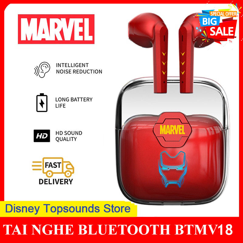 Tai nghe bluetooth btmv18 bluetooth 5.0, tai nghe không dây marvel chính hãng 100%, tai nghe tai nghe iron man tws, tai nghe không dây, tai nghe nhét tai chống nước chơi game thể thao giảm tiếng ồn, âm thanh vòm cực hay, bh uy tín.