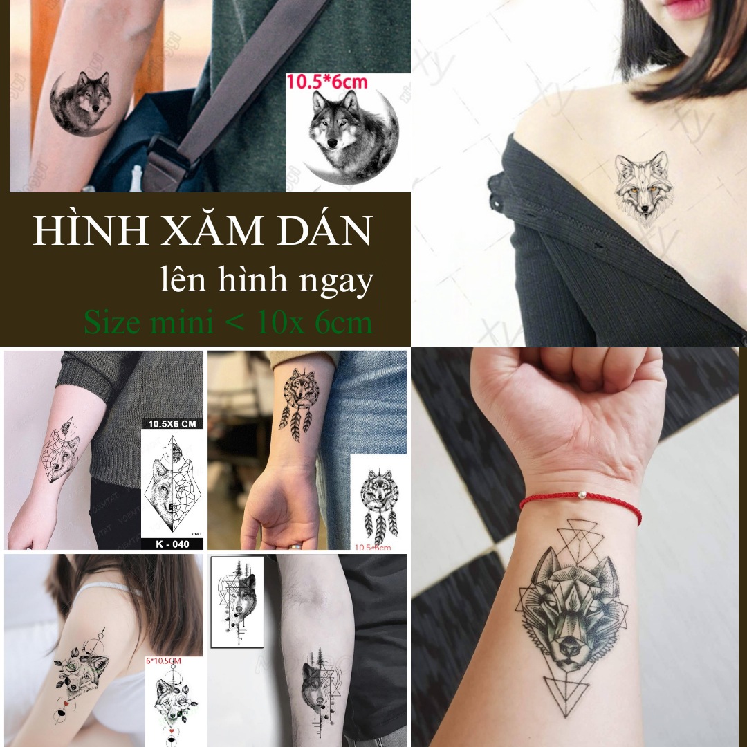 Hình xăm dán tạm thời BST chó sói, gấu, động vật hoang dã. Mini size <10x6cm, không chống nước, đọc kỹ mô tả
