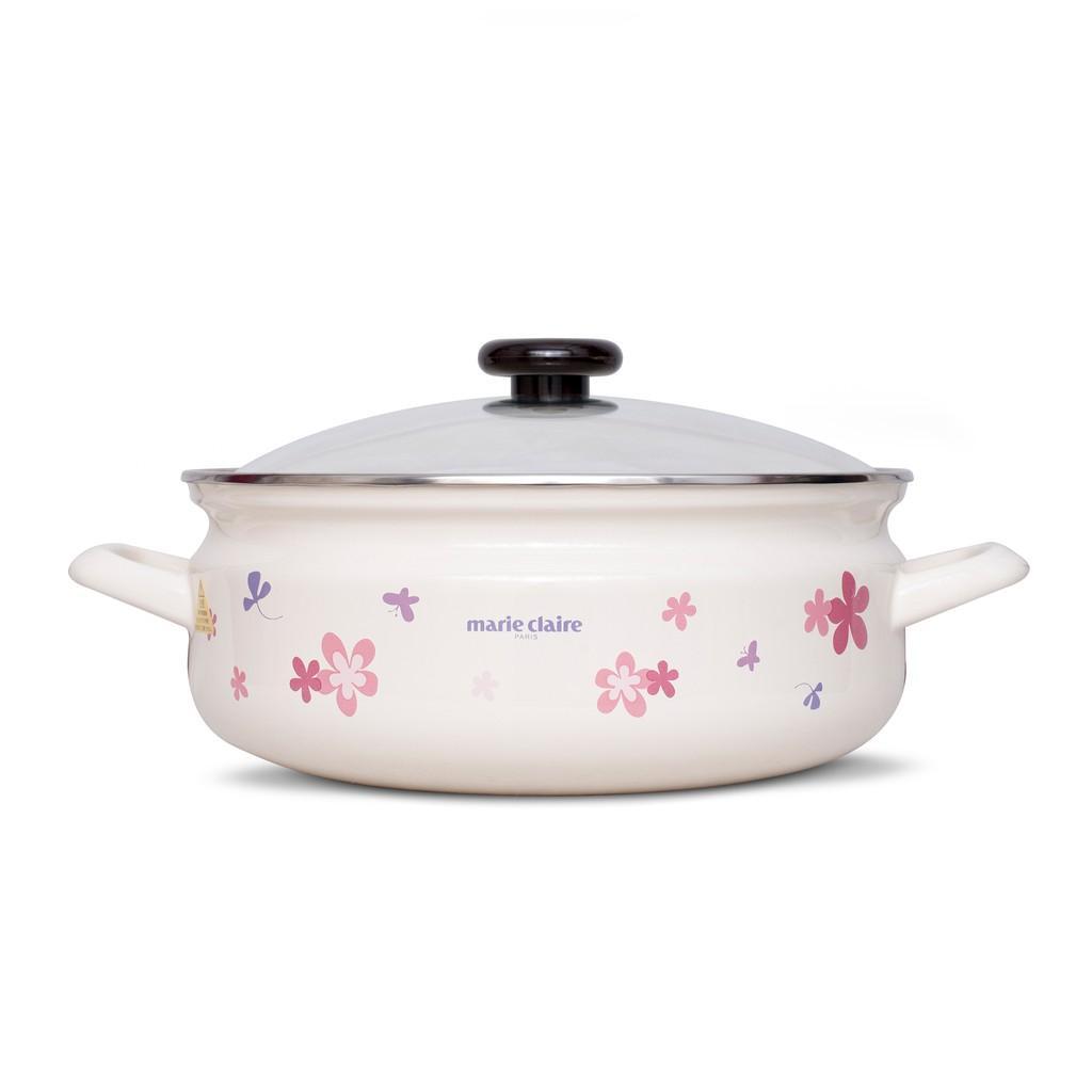 Nồi lẩu tráng men cao cấp nhật bản fujihoro .hoa văn hoa tím. mcpv-27hd.nhập khẩu thái lan.tặng 2 vá canh inox