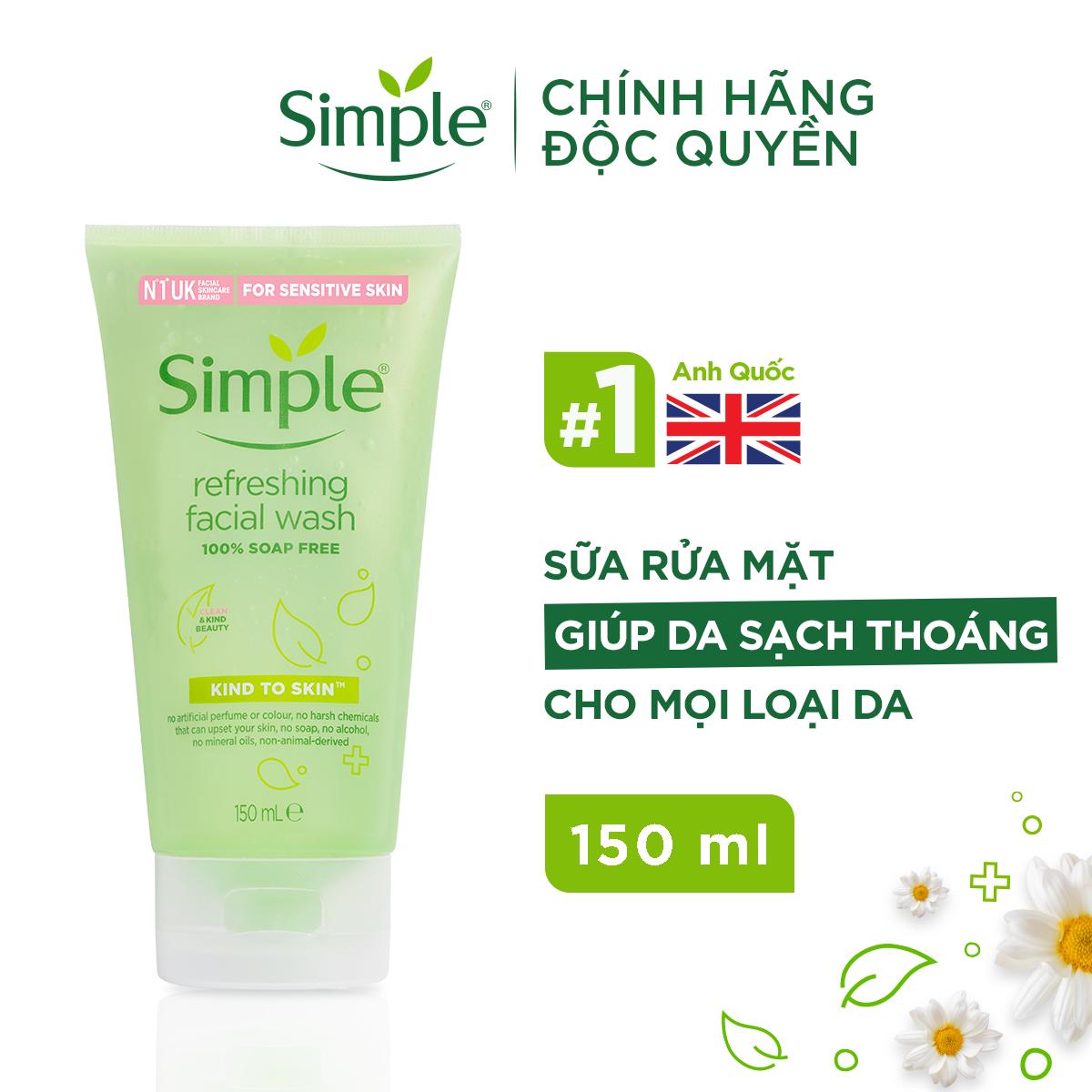 Sữa Rửa Mặt Dịu Nhẹ Simple Kind To Skin Refreshing Facial Wash 150ml Chính Hãng SRM012