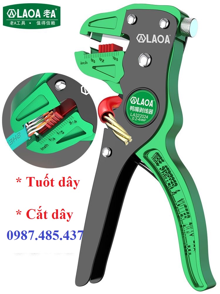 Kìm tuốt dây mỏ quạ laoa cao cấp, tuốt dây 0.5-6mm2