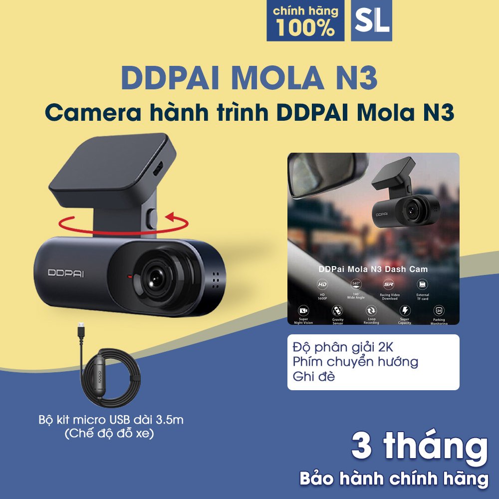 Camera hành trình DDPAI Dash Cam mola N3 Driving Recorder Camera gắn trên
