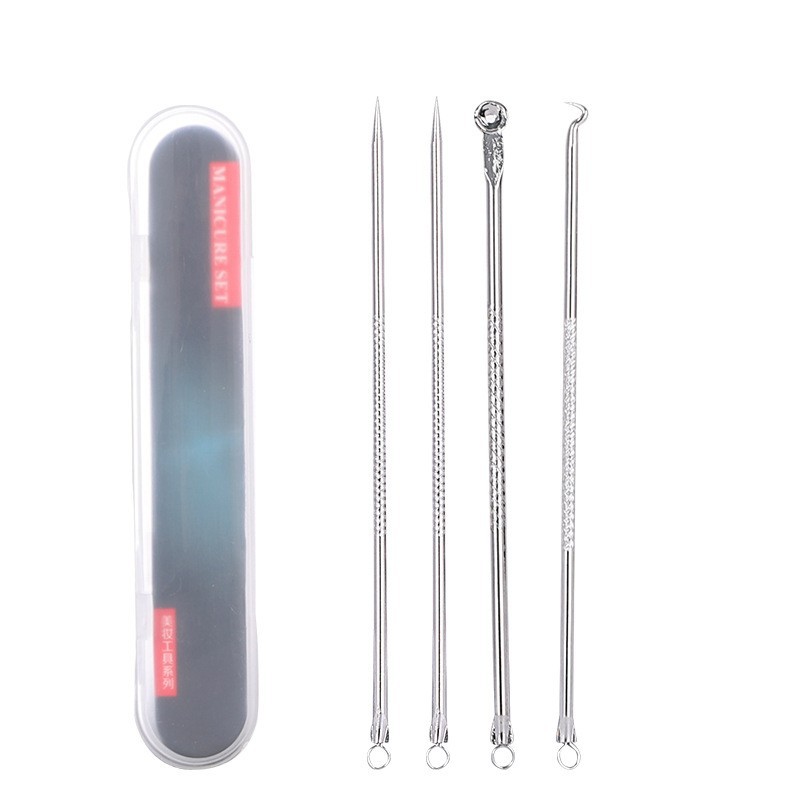 Bộ 4 cây nặn mụn, gắp mụn thép không gỉ