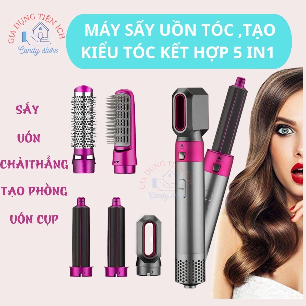 Máy sấy uốn tóc đa năng 5 in 1, máy làm tóc, lược uốn tóc làm thẳng tóc tạo kiểu tóc với 5 đầu tạo kiểu công suất cao