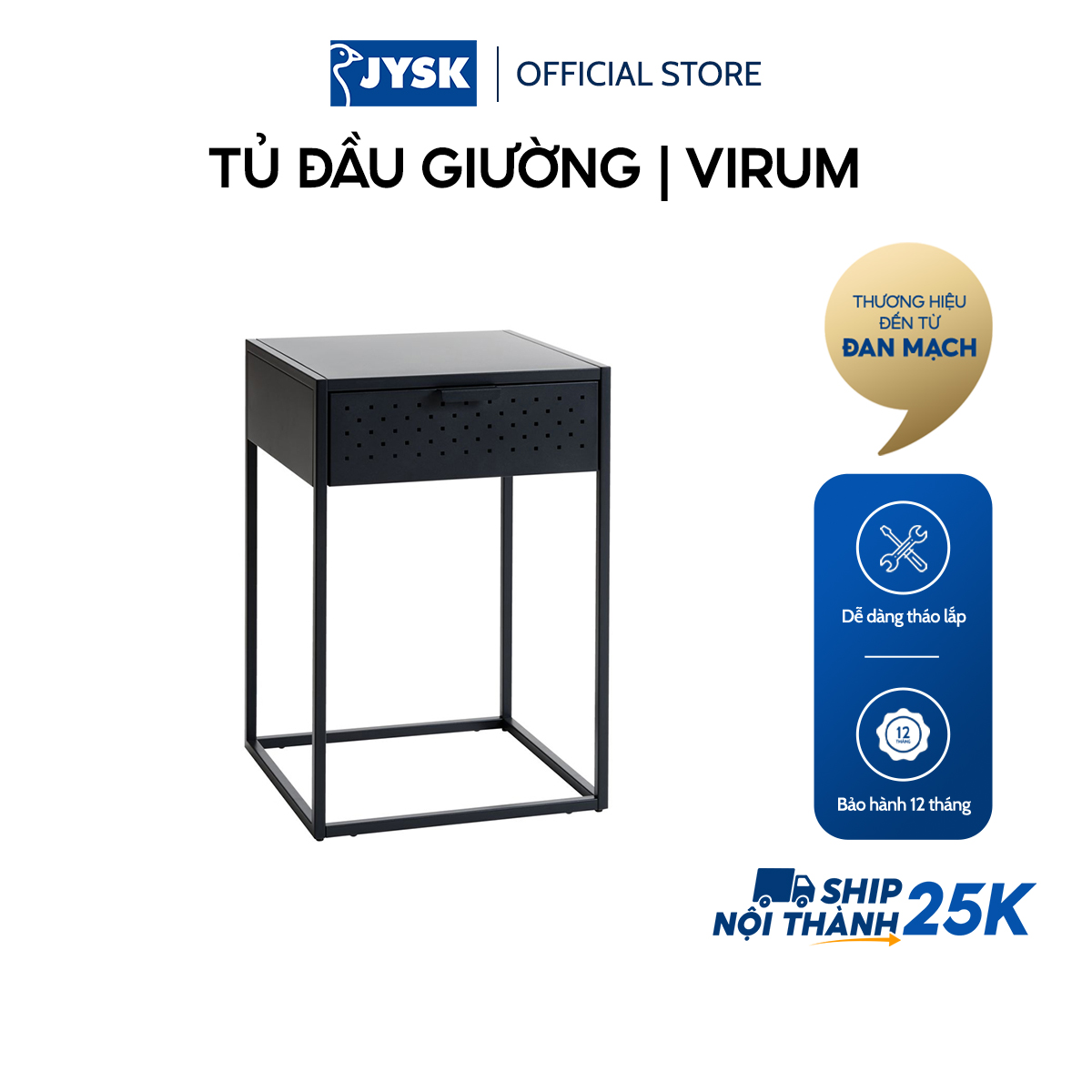Tủ đầu giường | JYSK Virum | kim loại | đen | R40xS39xC59cm