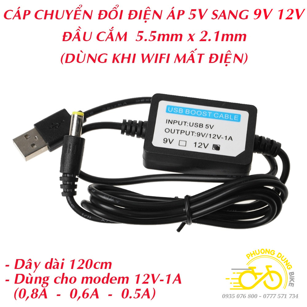 Dây cáp nguồn usb chuyển đổi 5v sang 9v 12v