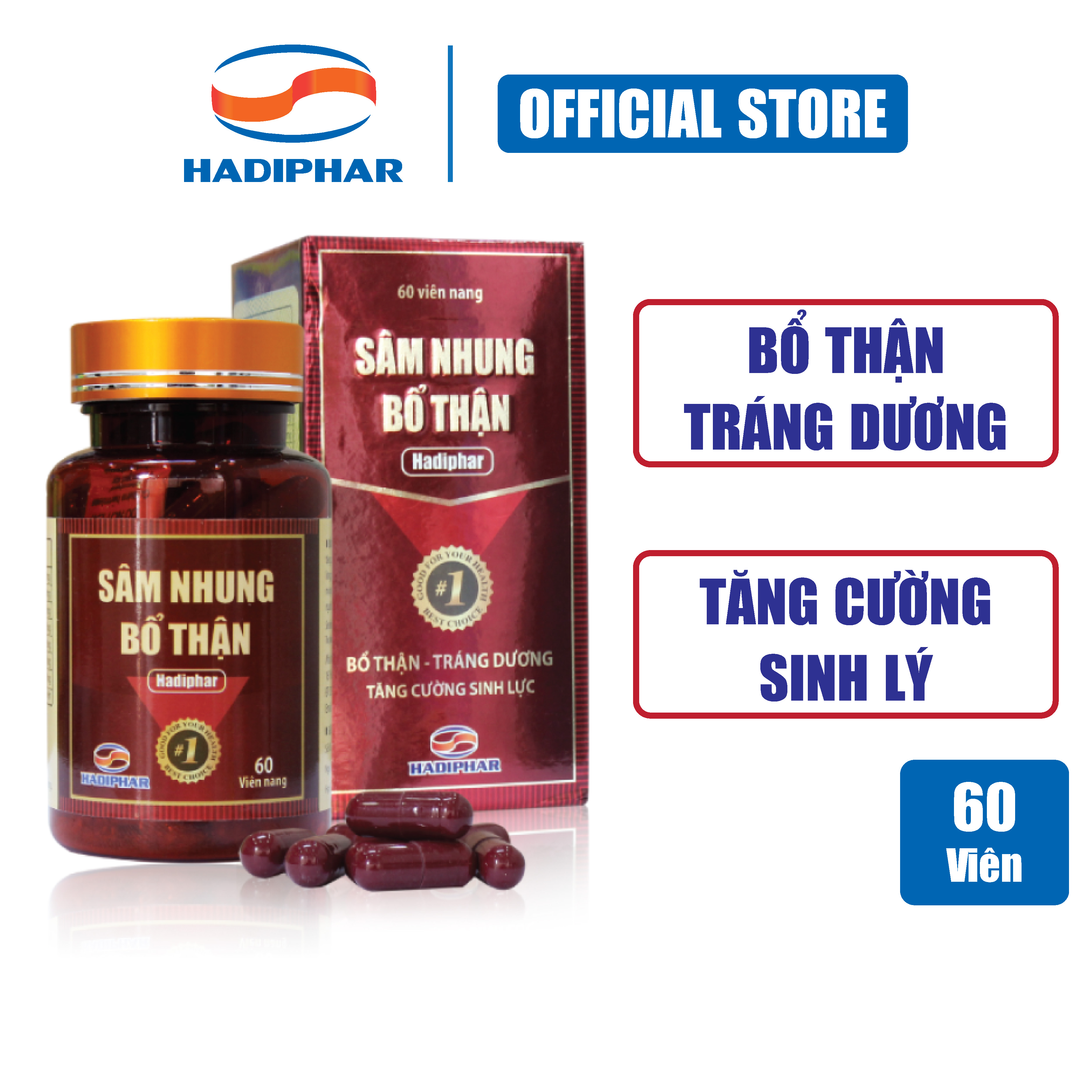 Viên uống hỗ trợ tăng cường sinh lý nam sâm nhung bổ thận Hadiphar ( 60 viên )