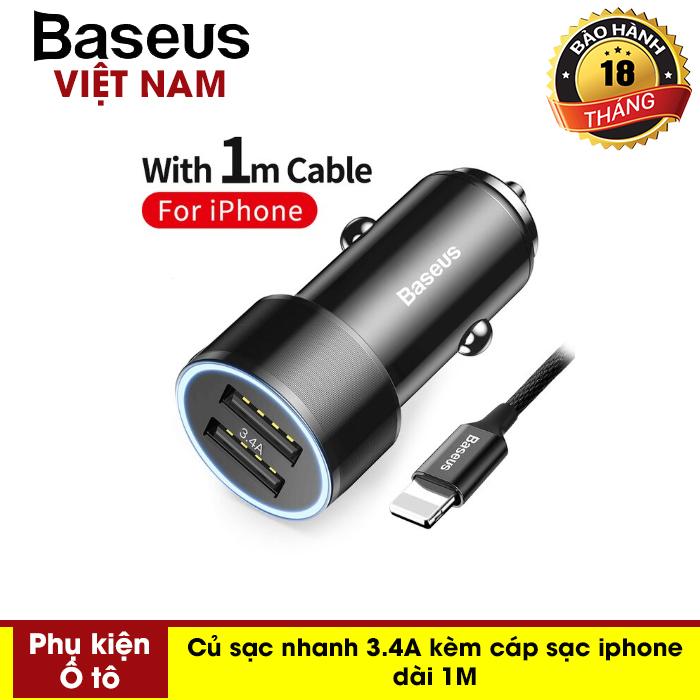 Củ sạc trên ô tô 3.4 A với 2 cổng USB sạc tiện lợi nhanh chóng cho các dòng máy - Phân phối bởi Baseus Vietnam