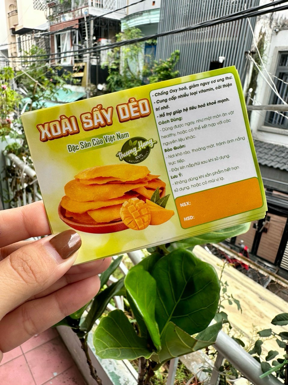 50 tem dán “xoài sấy dẻo” 7x10 cm - cán bóng, dày, đẹp