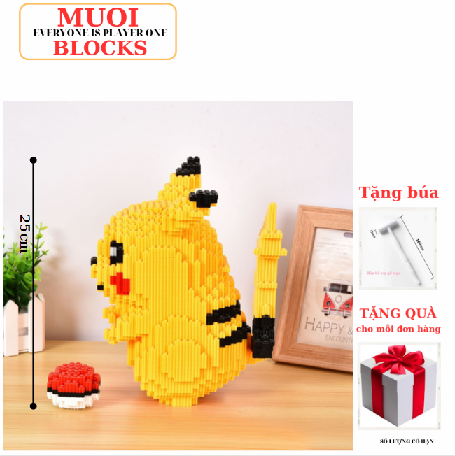 Bộ đồ chơi lắp ghép lego, mô hình lắp ráp 3D decor trang trí Pikachu cao 25cm - Mobearbrick