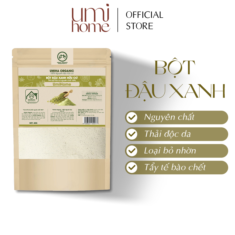 Bột Đậu Xanh đắp mặt nạ hữu cơ UMIHOME nguyên chất  40g | Green bean powder 100% Organic