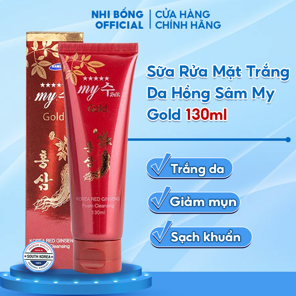 Sữa rửa mặt trắng da và sạch sâu chiết xuất từ Hồng Sâm Đỏ My Gold Hàn Quốc 130ml Giúp da trắng sáng mềm mịn tự nhiên