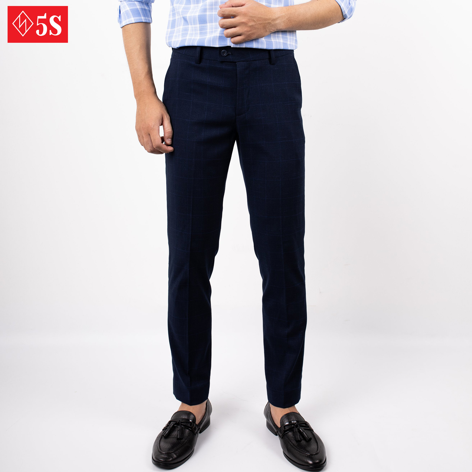 Quần Tây Nam 5S Họa Tiết Kẻ Caro Màu Xanh Đen, Dáng Ôm Trẻ Trung, Nam Tính, Lịch Lãm (QAU0404S1XDE)