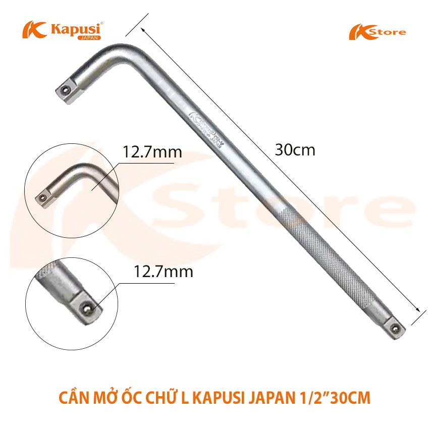 Cần siết chữ l kapusi japan 1/2'' 30cm , cần mở ốc chữ l, tay siết lực cong dạng chữ l vặn đầu tuýp đầu khẩu
