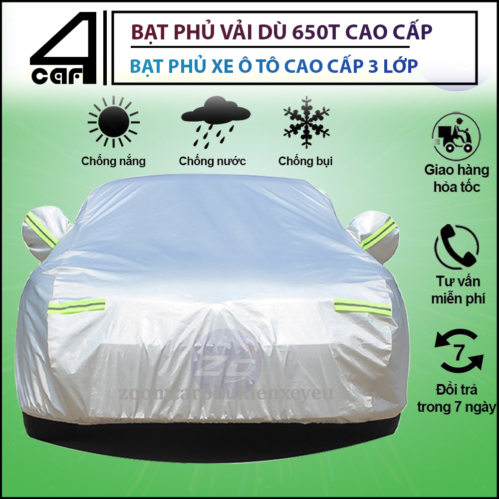Bạt Phủ Ô Tô Vải Dù 650T Cao Cấp 3 Lớp Chống Nắng Chống Mưa Chống Xước Bảo Vệ An Toàn Cho Xe Hơi, bạt phủ toàn xe cao cấp phù hợp mọi dòng xe toyota, hyundai, honda, kia, mazda