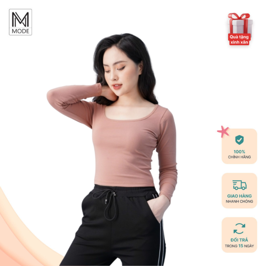 Áo Croptop Tay Dài Ngocmode Cổ Vuông Vải Thun Ôm Body Crotop Nữ Cotton Co Giãn Tốt