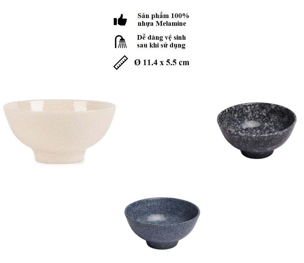 Chén đựng cơm nhựa Melamine vân đá đen/trắng/xanh CO11