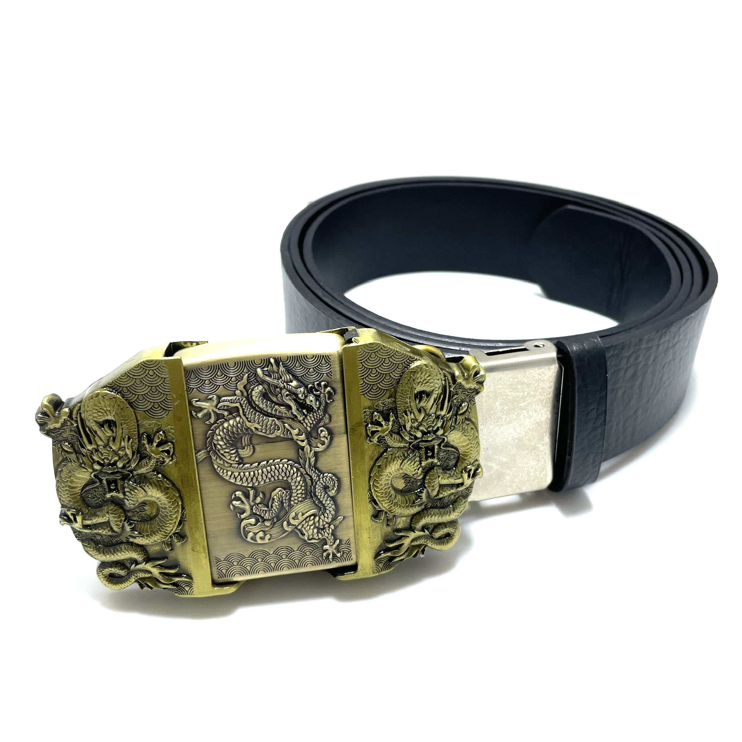 Thắt lưng nam 2 trong 1 kiêm bật lửa xăng đá bấc  thắt lưng da công nghiệp loại 1 đầu khóa họa tiết rồng vàng cưỡi mây. có video bền rẻ đẹp