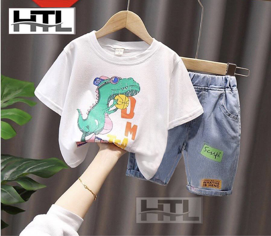 Sét đồ bò cao cấp cho bé đi chơi mẫu khủng long bóng rổ