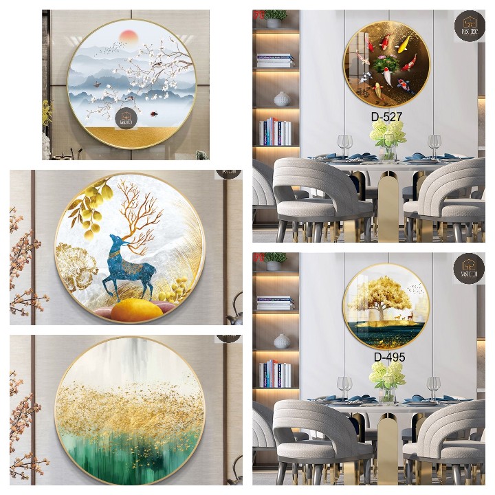 Xả tranh tráng gương tròn in UV trên gỗ phủ gương, đường kính 50cm phù hợp Decor phòng khách, phòng ăn