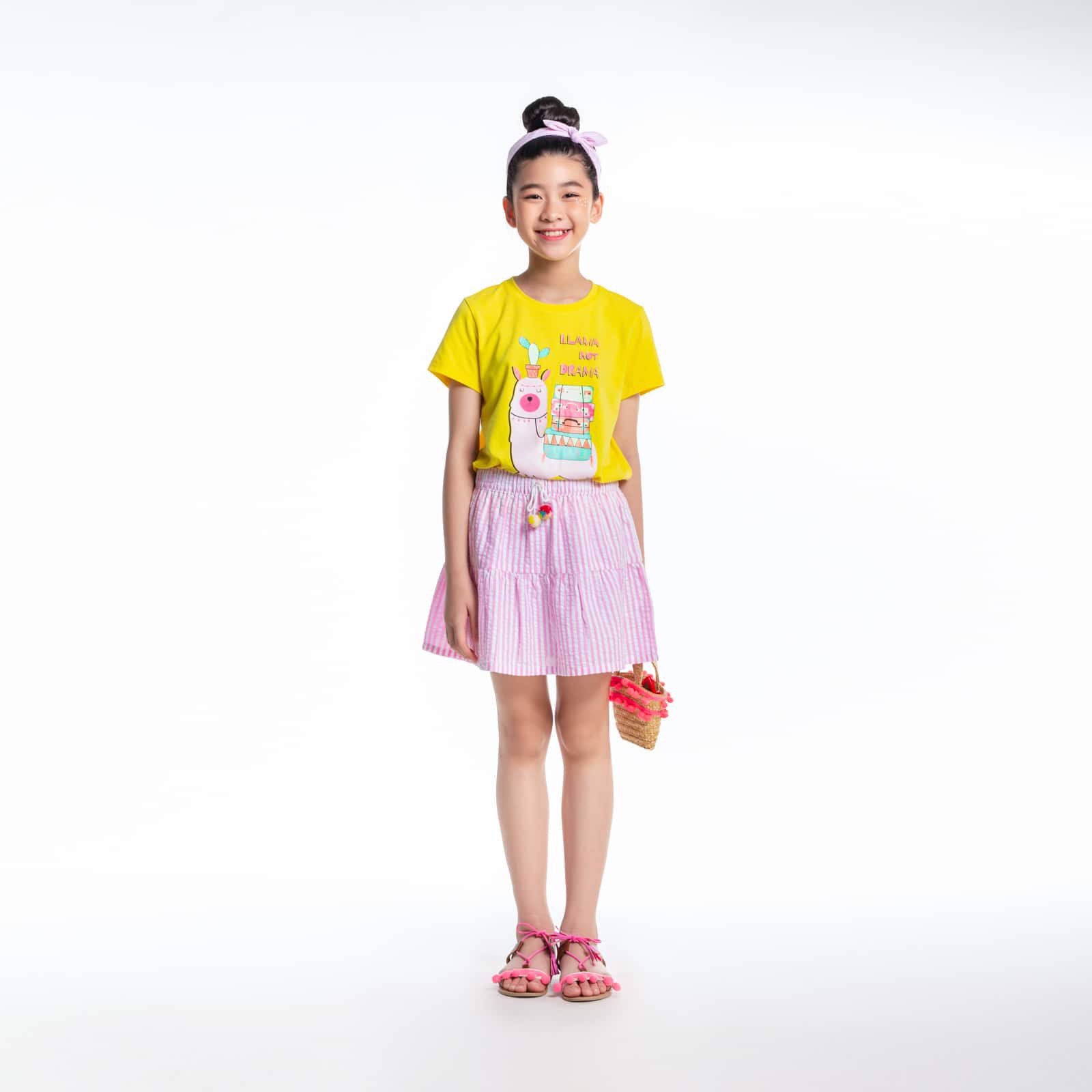 Chân váy xòe bé gái kẻ sọc M.D.K-Stripe Colorful Pom Pom