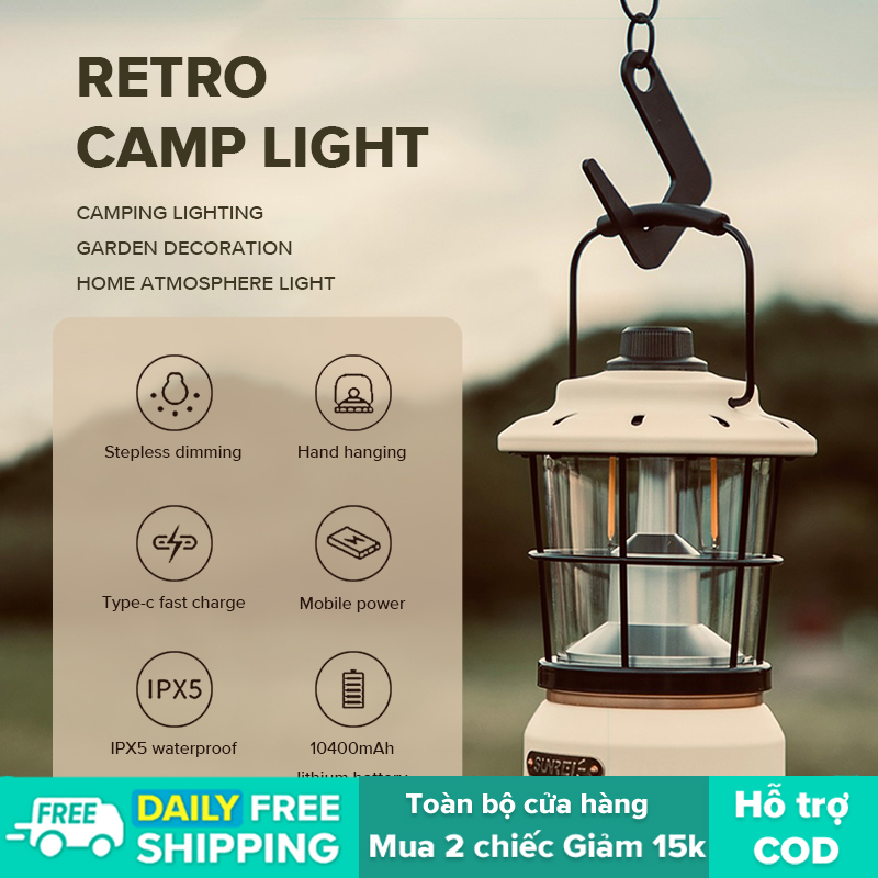 Homful star cắm trại đèn cắm trại ngoài trời retro đèn chiếu sáng lều đèn khí quyển treo đèn cắm trại led ot0098