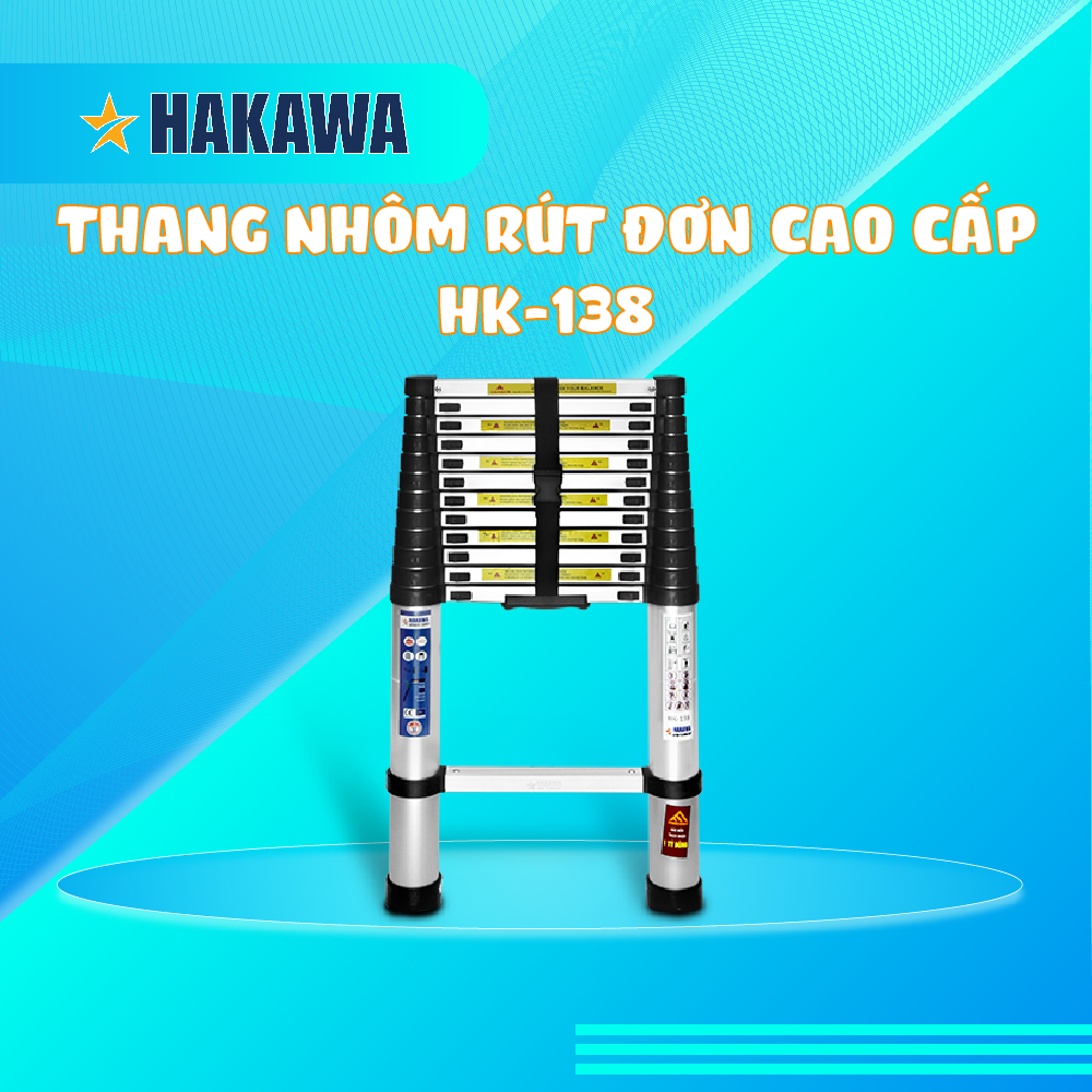 Thang nhôm rút đơn xếp gọn cao cấp hakawa hk-138 - hàng chính hãng - bảo hành 2 năm