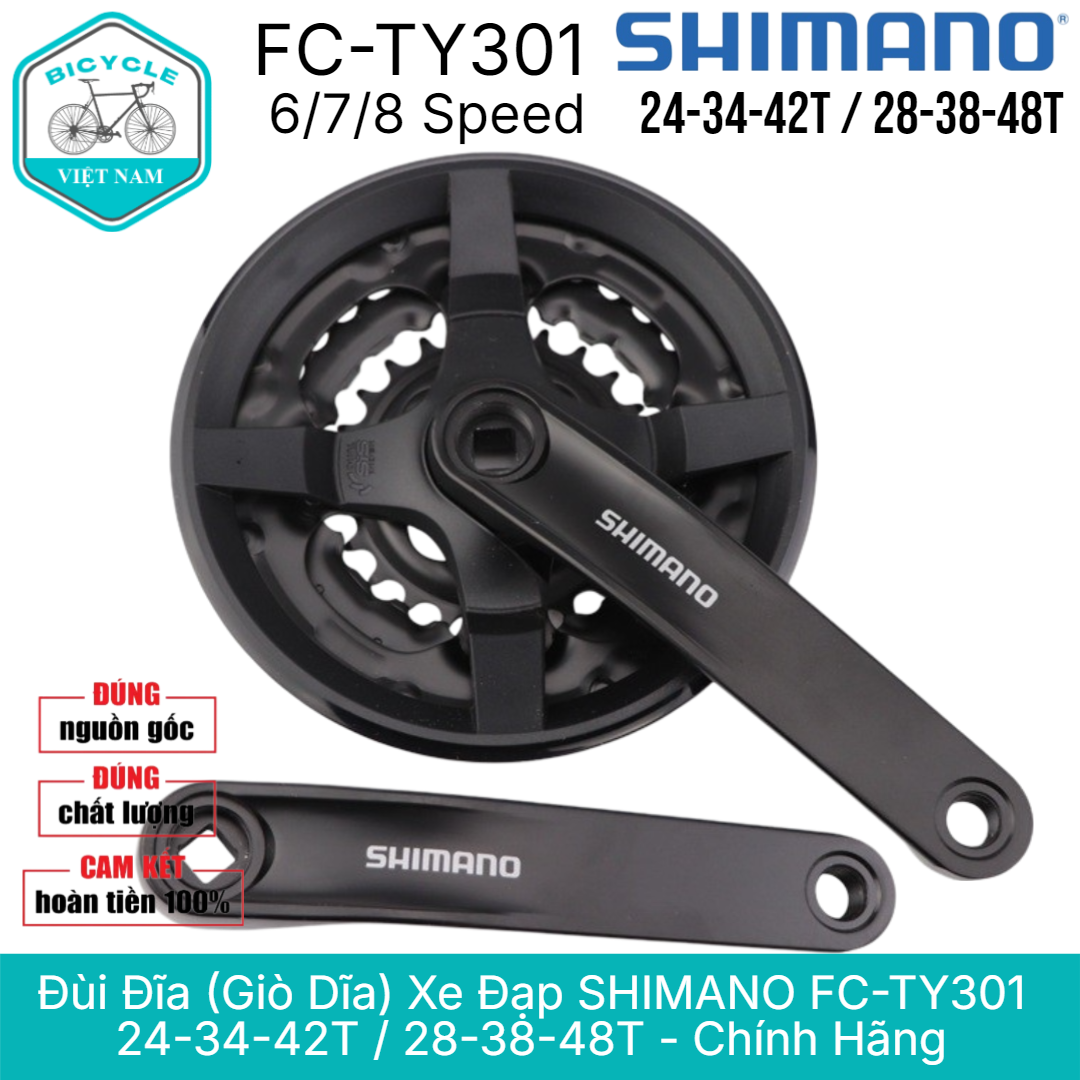 Đùi Đĩa (Giò Dĩa) Xe Đạp 3 Tầng SHIMANO FC TY301 – 24-34-42T / 28-38-48T 6/7/8 Speed - Chính Hãng