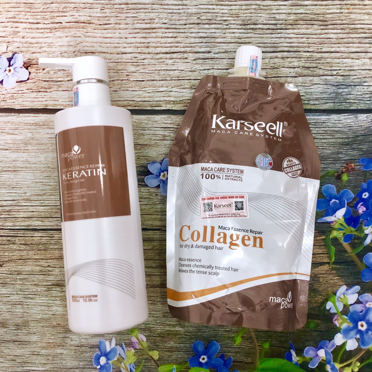 COMBO Dầu gội và Kem Hấp Tóc Ủ Tóc  Phục Hồi Collagen Karseell Maca Dạng Túi 500Ml