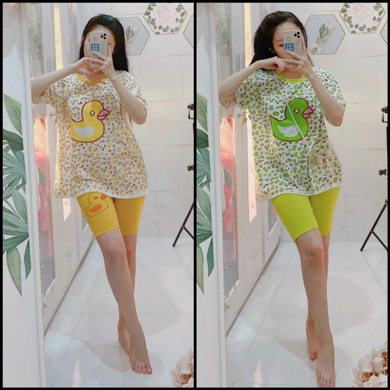 FREESHIP-Đồ bộ ngố lửng họa tiết beo phối vịt dễ thương Shop Yanyan