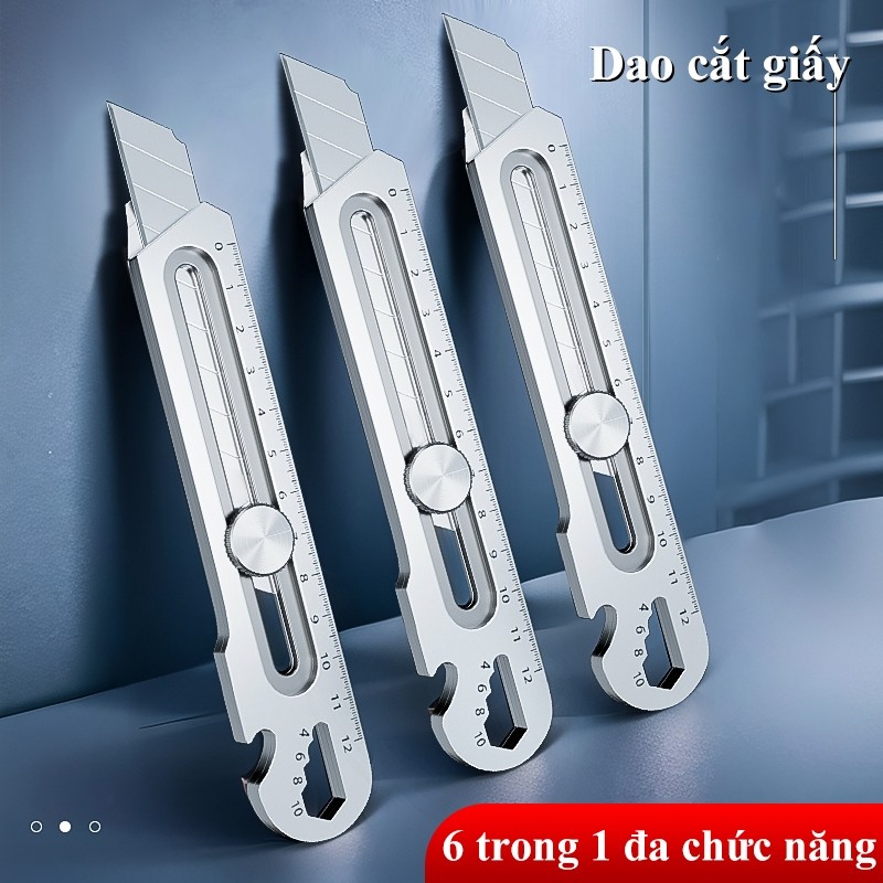 Dao rọc giấy inox 6 trong 1: công cụ đa năng cắt, khui bia, mở nắp và vặn vít tiện lợi cho mọi nhu cầu