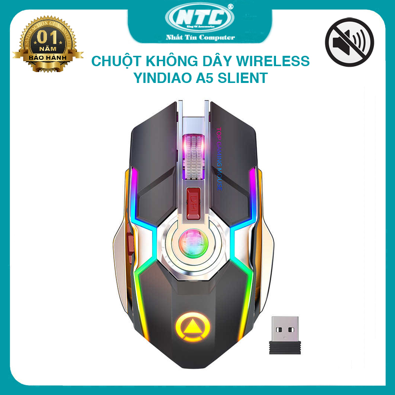 Chuột không dây wireless Yindiao A5 pin sạc led RGB - phiên bản Silent không tiếng click (Đen) Nhất Tín Computer