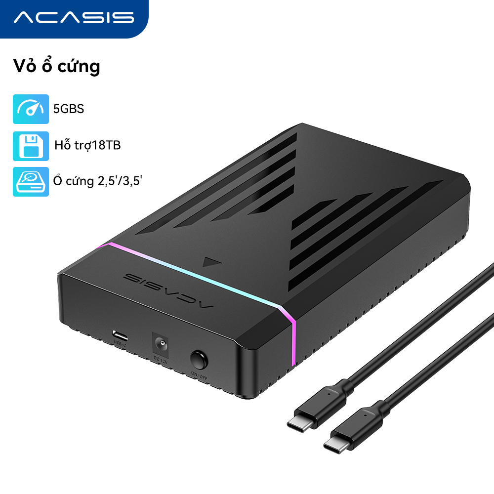 Acasis 3.5" SATA 3.0 plastic enclosure Type-C/power switch/DC 12V SATA enclosure - Thương hiệu Acasis Giá 442,155 Đồng*Miễn phí vận chuyển