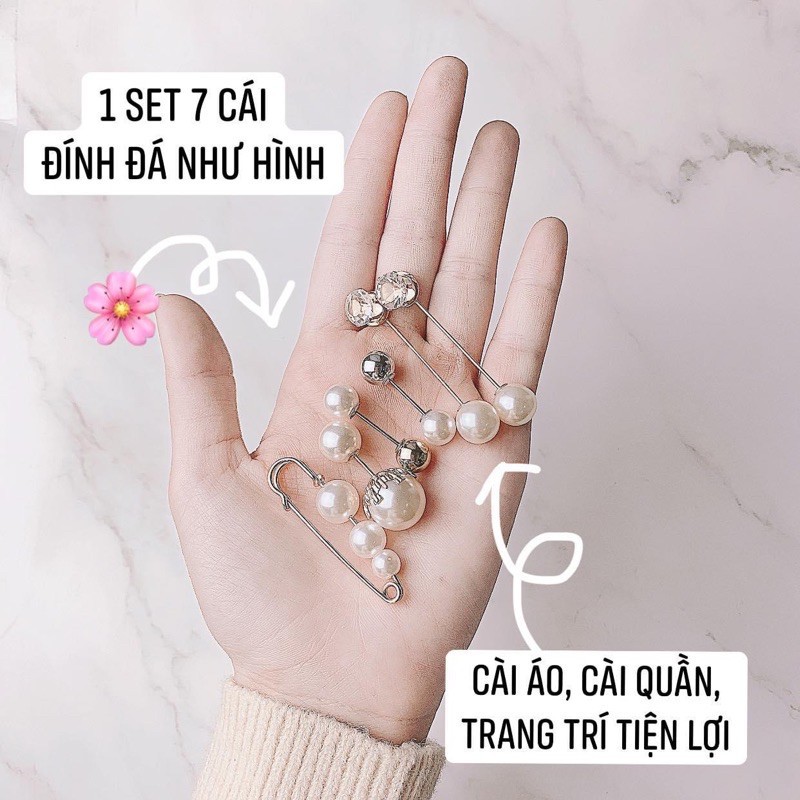 Sét 7 Cài Áo, Ghim Kẹp Cài Áo Ngọc Đính Đá Thiết Kế Sang Trọng