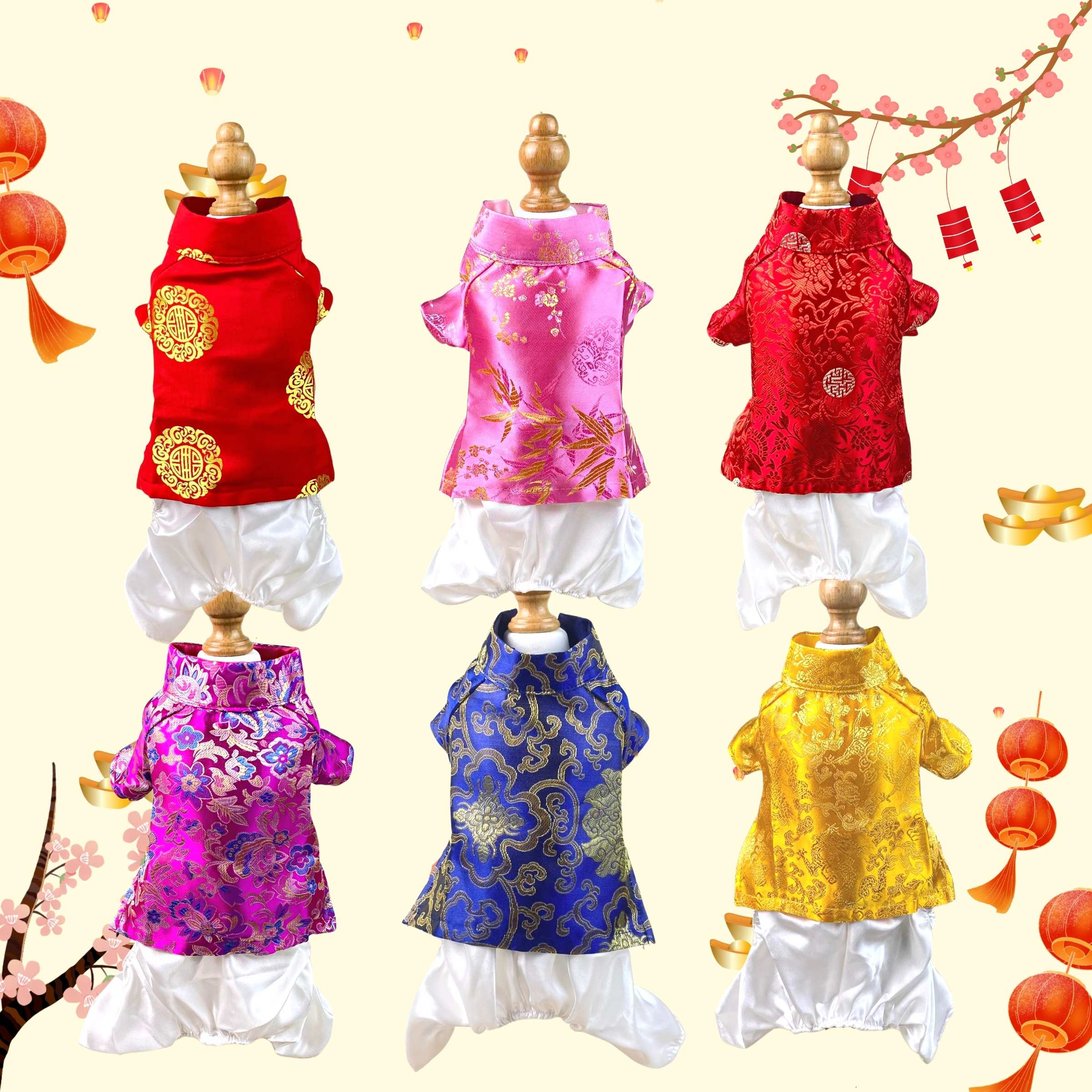 Áo dài tết chất liệu gấm ( 01kg ~ 15kg ) cao cấp dành cho chó mèo thú cưng thương hiệu Goumao Pet