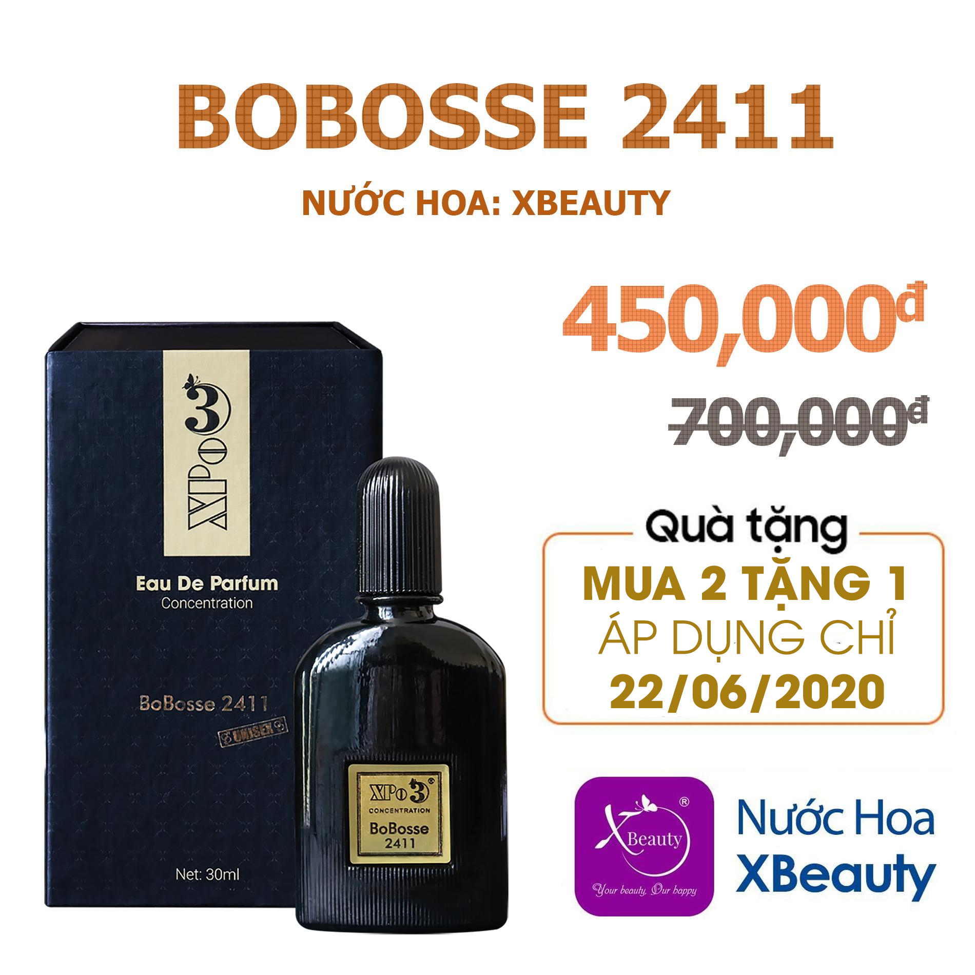 Nước hoa Nam Nữ XBeauty XPo3 BoBosse T2411 30ml (GTIN: 8938511722086). Nước hoa cô đặc thơm lâu dành cho Nam & Nữ (Unisex)