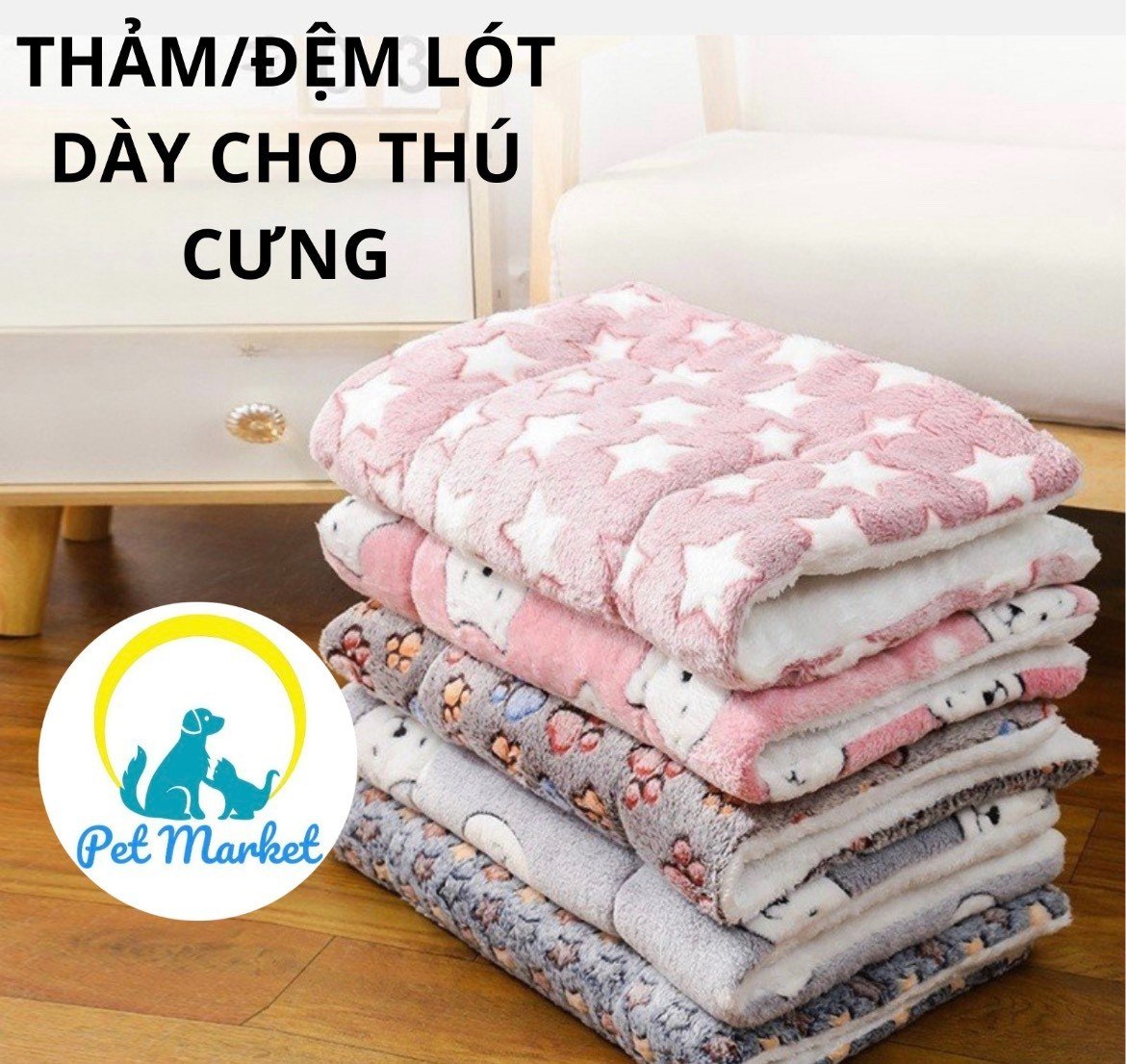 Thảm nằm cho chó mèo dày dặn, mềm mịn, có thể đắp chăn và lót chuồng