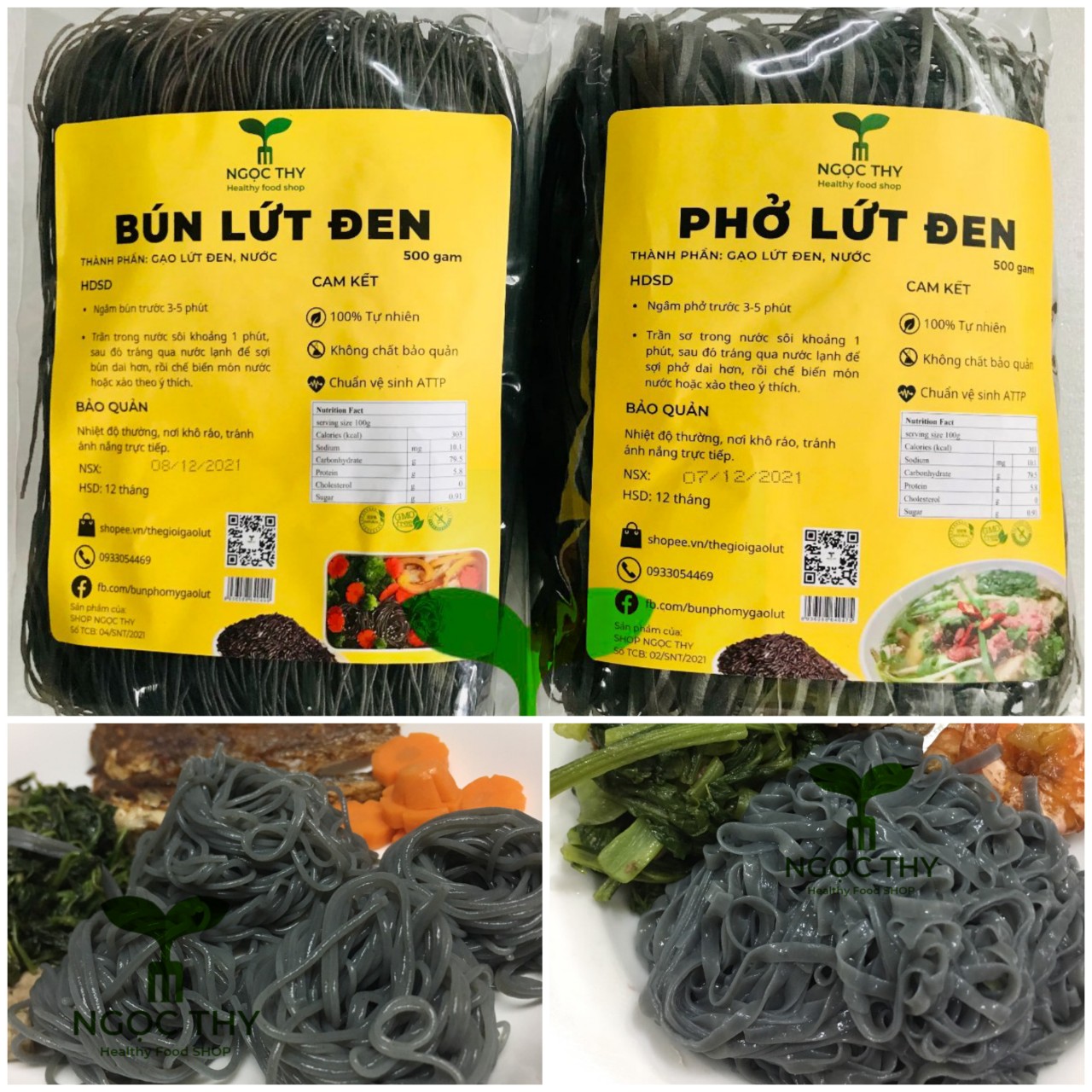 [NT Food] Combo 1kg bún gạo lứt đen & phở gạo lức đen eatclean ăn kiêng giảm cân gói siêu to