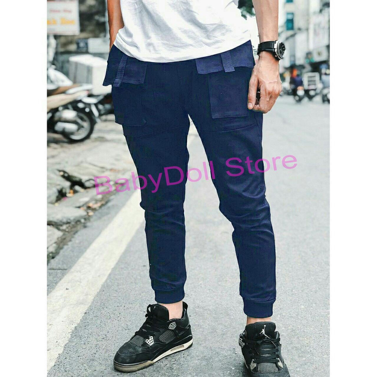 Quần jogger nam túi hộp trước kaki co giãn