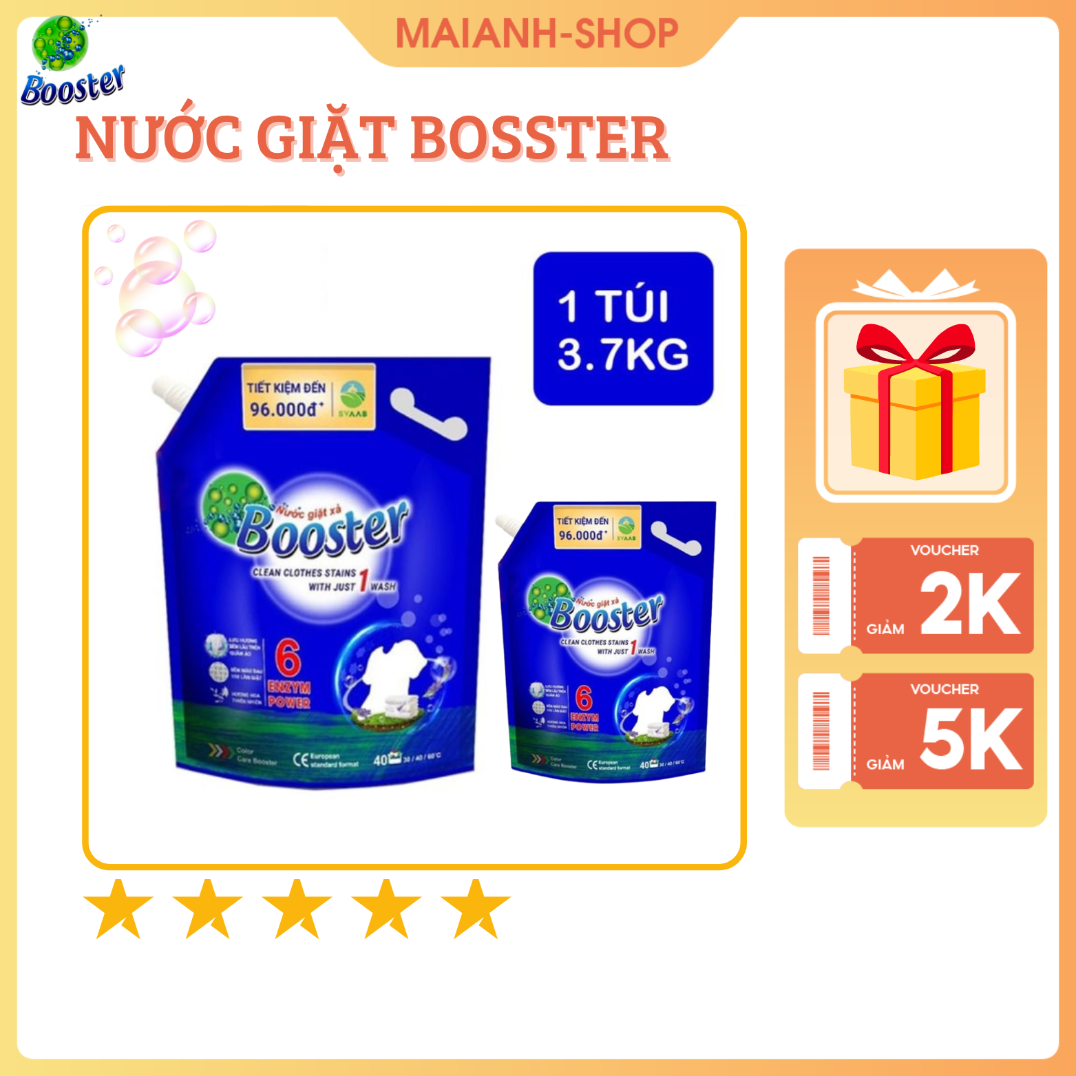 Nước giặt bosster , túi 3,7kg