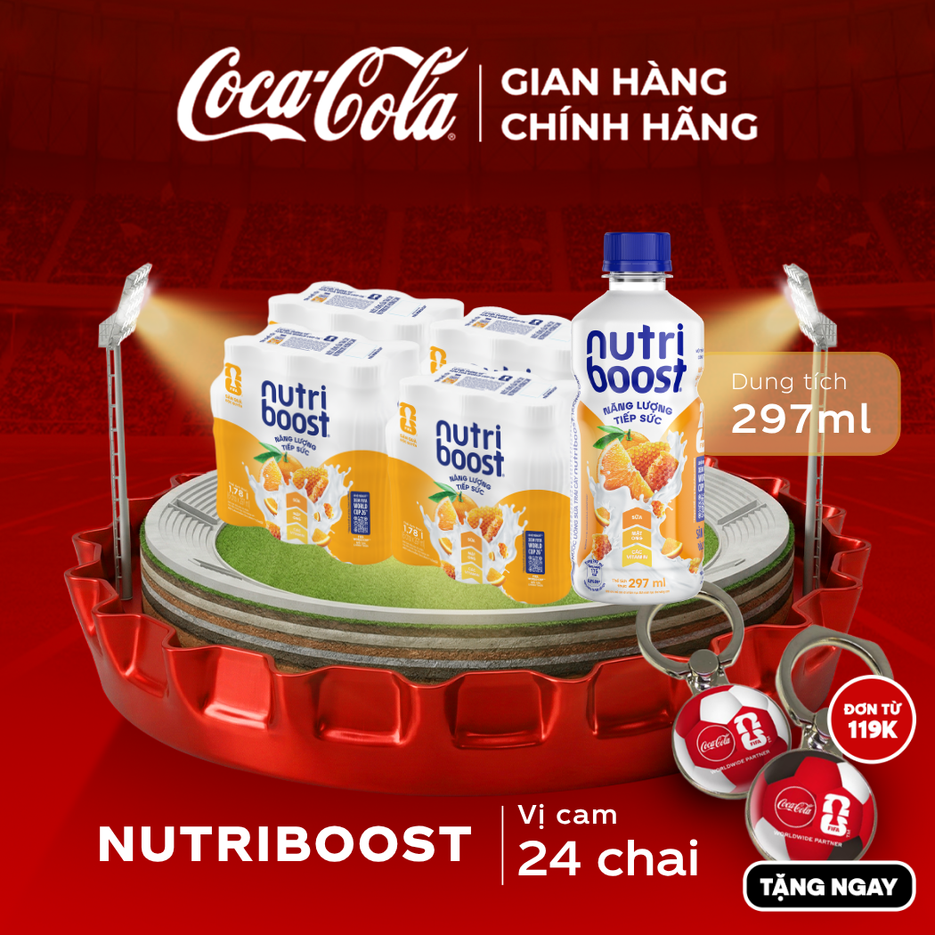 [SIÊU SALE ] Lốc 24 Chai Thực phẩm bổ sung Nước uống sữa trái cây Nutriboost hương cam 297ml/Chai Sale 25.05 Coca-Cola Chính Hãng_LD