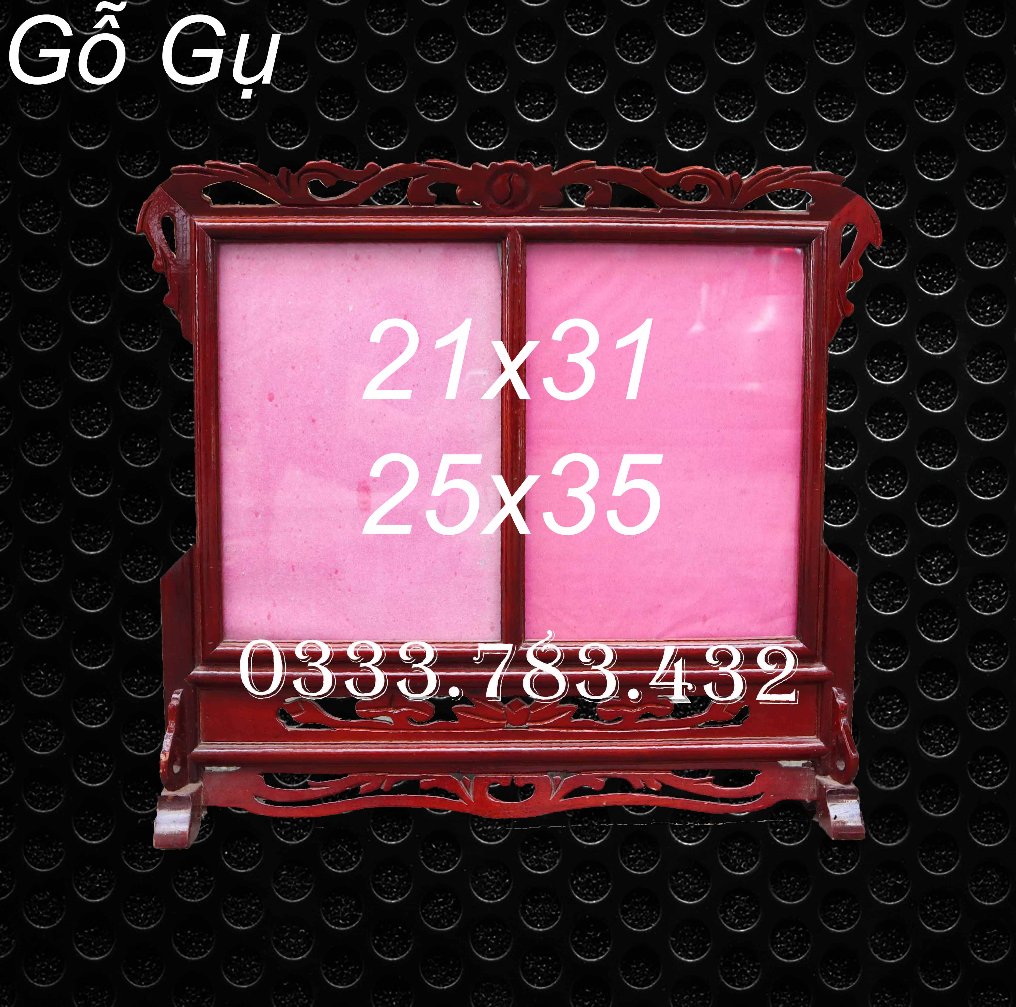 KHUNG ẢNH THỜ GIA TIÊN ĐÔI 2 ẢNH GỖ GỤ 25X35