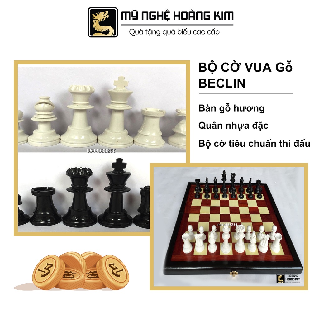 Bộ cờ vua gỗ beclin hk18 bàn cờ vua gỗ hương bền đẹp không mối mọt, dạn nứt - mỹ nghệ hoàng kim