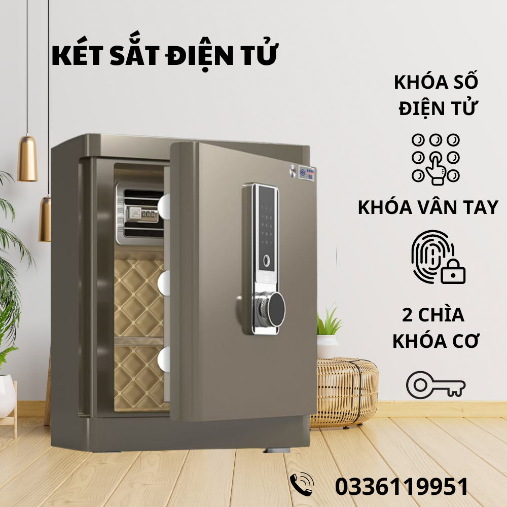 Két sắt điện tử thông minh FULL-HOUSE, Tủ đựng tiền mở mật khẩu khóa số+ khóa vân tay+khóa chìa,, Két sắt điện tử chống cháy, chống cạy phá gắn tường kích thước lớn