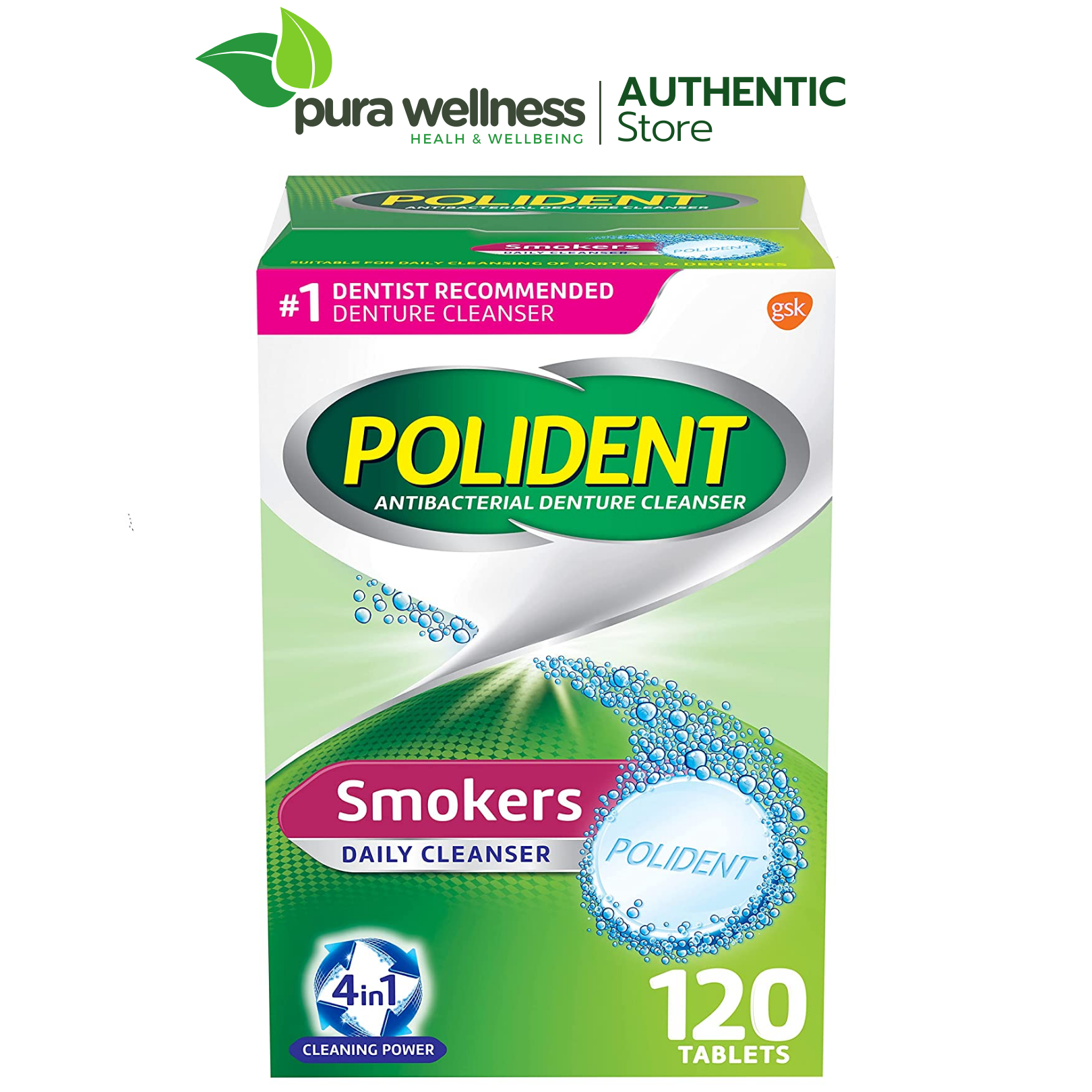 Polident Smokers Antibacterial Denture Cleanser 120 Viên sủi làm sạch răng giả, hàm giả do th uốc lá