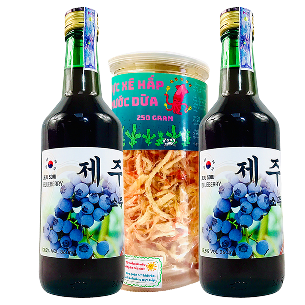 [FreeShip] [HCM] Combo Ăn Chơi 2 Chai JEJU Sochu Vị Việt Quất + Khô Mực Xé Hấp Nước Dừa - Tán Gẫu Cùng Bạn Bè