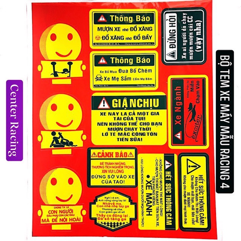 [HCM][ 12 Tem Lớn ] Bộ Tem LOGO Xe Máy Mẫu Racing 4 GIẬN CHỊU - THÔNG CẢM