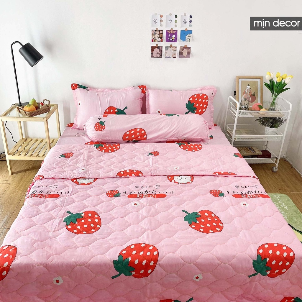 Bộ chăn ga gối Cotton 3D Mịn Decor - Bộ ga giường CHĂN TRẦN bông mùa hè mềm mịn MIỄN PHÍ bo chun
