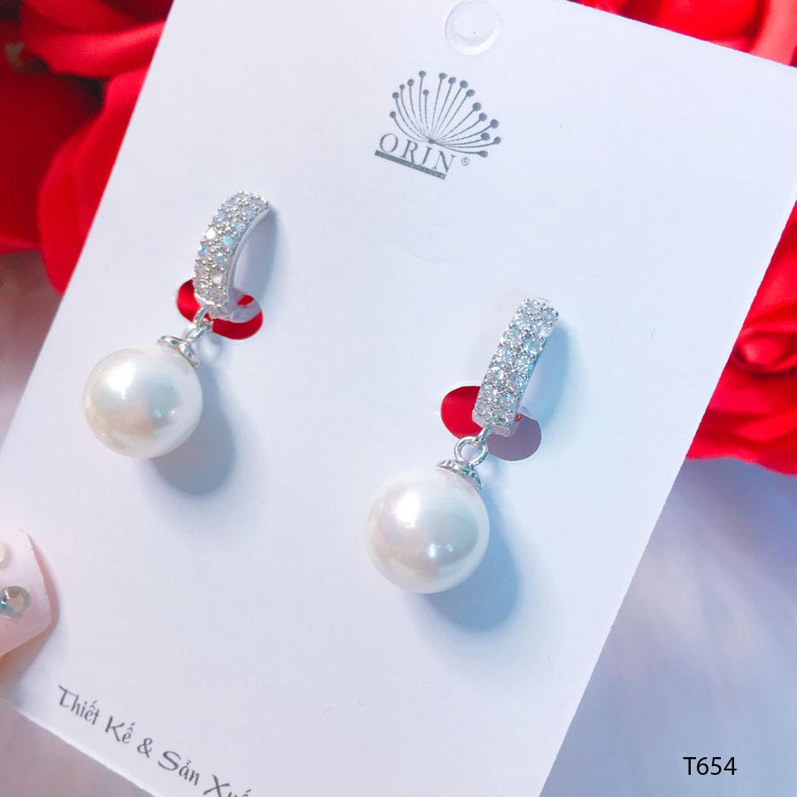 Bông tai bạc nữ khuyên tai bạc dáng dài đính đá cao cấp Orin T654 - Long Tien